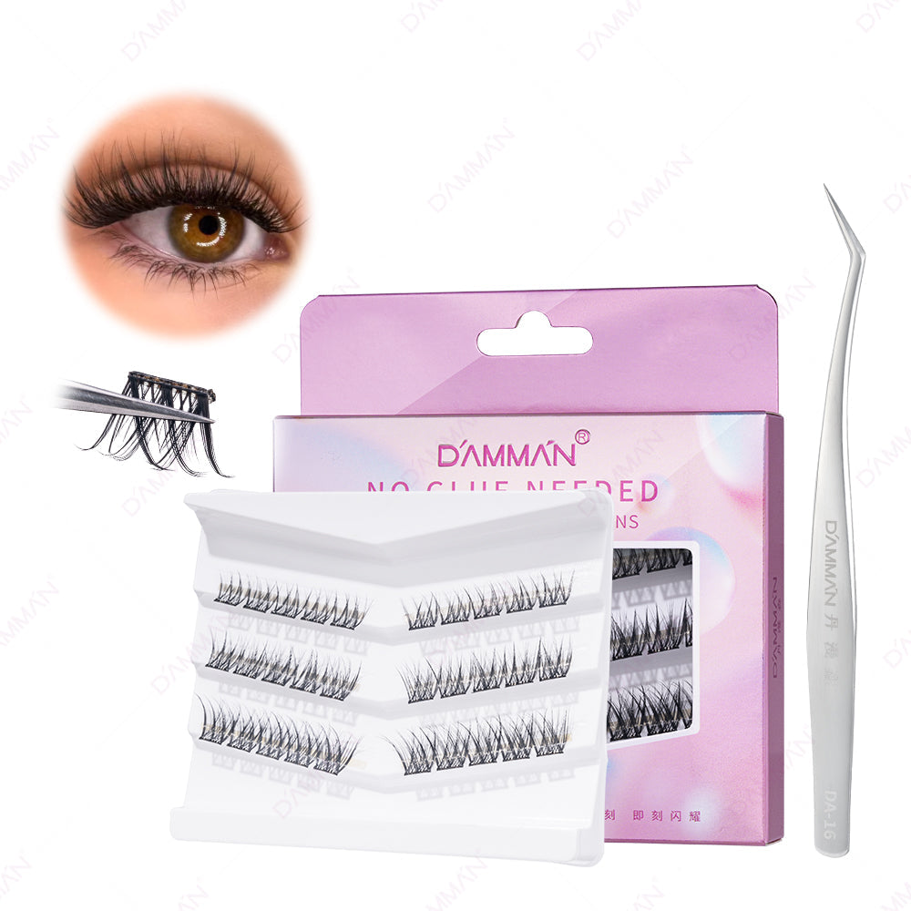 DAMMAN Press On Lash Cluster with tweezers (Self-adhesive Lash Cluster- NO Glue Need Lashes)