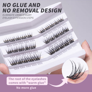 Damman Self-Adhesive Eyelash 30 Clusters No Glue Needed Press On Lash Natural Look D Curl 10-14mm DIY Lash Extension Kit With Lash Tweezers (NO.10)