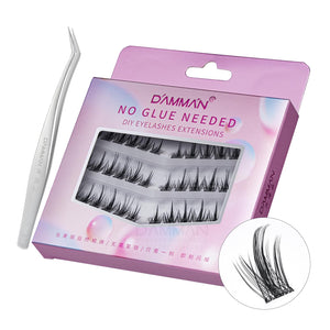 Damman Self-Adhesive Eyelash 30 Clusters No Glue Needed Press On Lash Natural Look D Curl 10-14mm DIY Lash Extension Kit With Lash Tweezers (NO.10)