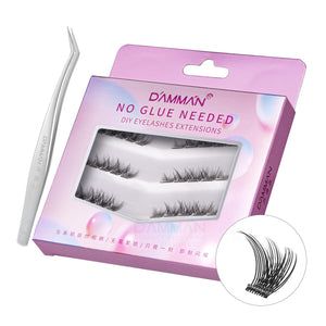 Damman Self-Adhesive Eyelash 30 Clusters No Glue Needed Press On Lash Natural Look D Curl 10-14mm DIY Lash Extension Kit With Lash Tweezers (NO.10)