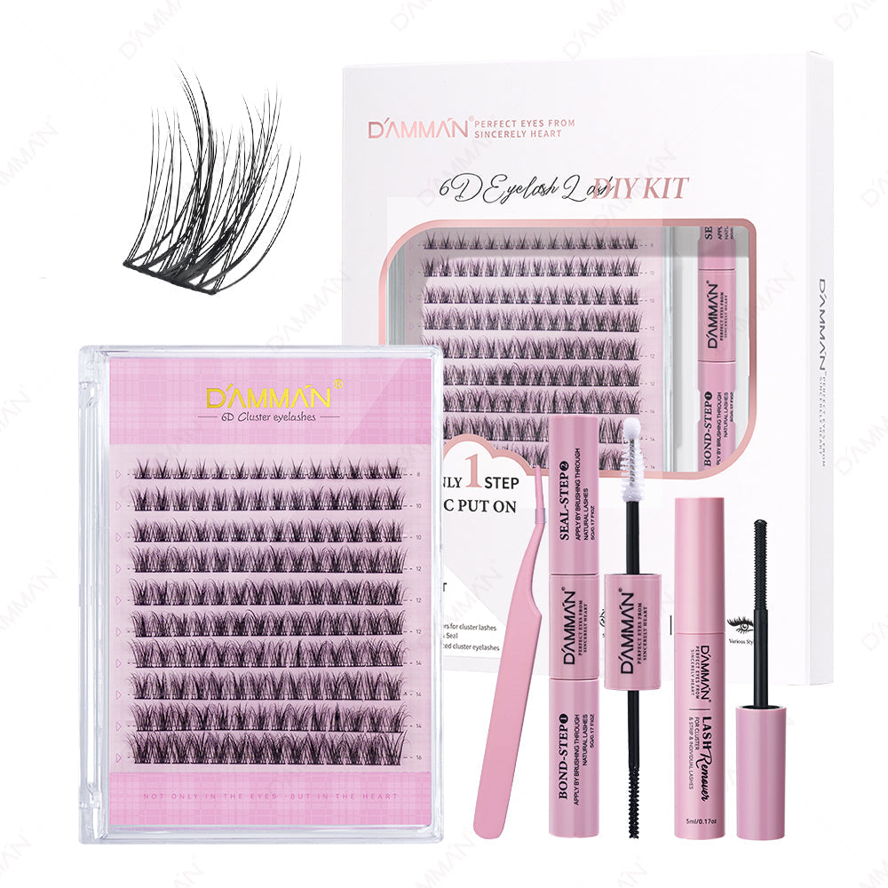 DAMMAN 6D DIY Lash Cluster Kit 4 Pieces Natural Lash Clusters D Curl Kit
