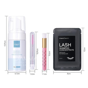 DAMMAN Lash Shampoo Brush Kit 100ml Cleansing Mousse with Cleaning Brush and Eyelash Brush and 5ml Lash Shampoo Concentrate Gentle Foam Lash Cleanser Kit