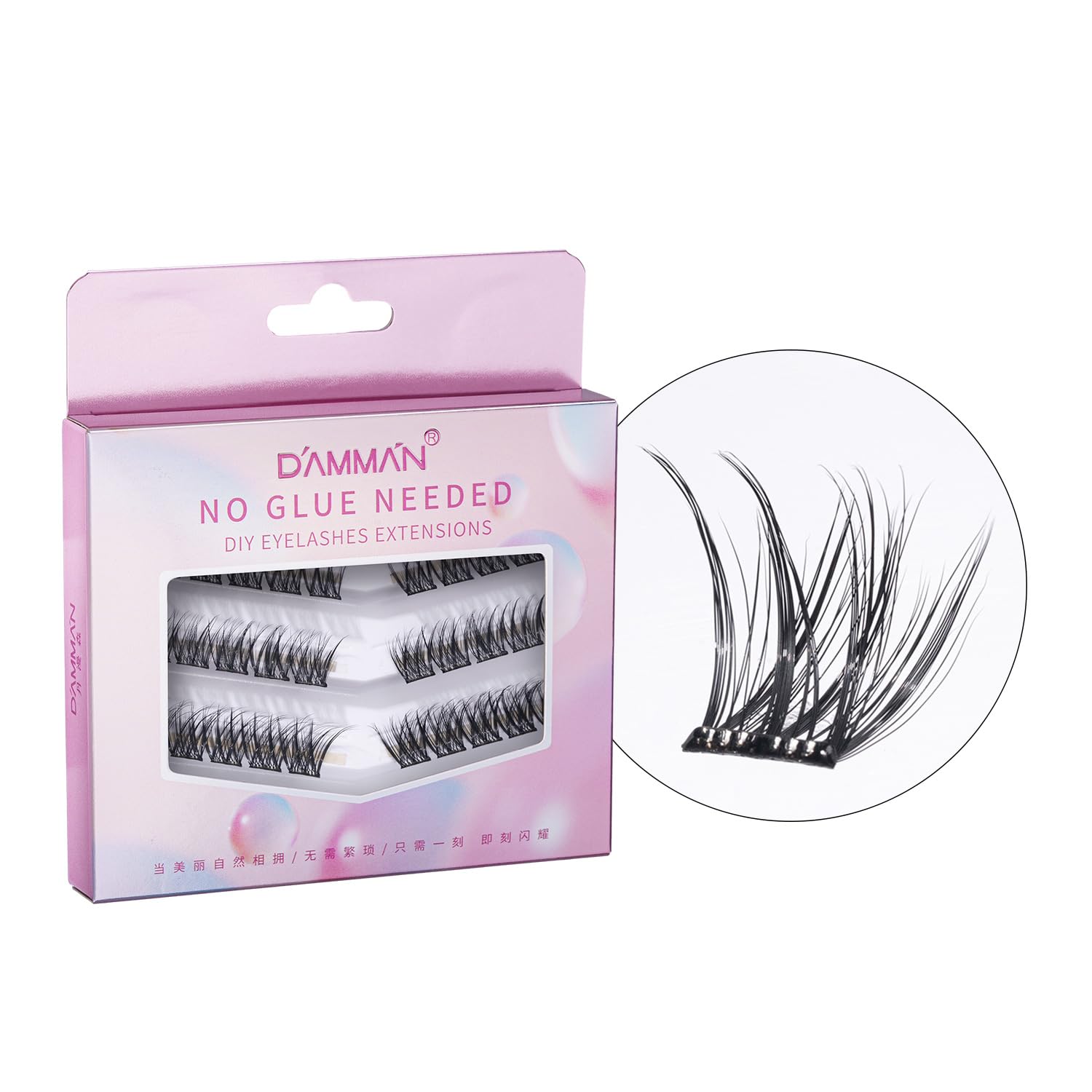 Damman Self-Adhesive Eyelash 30 Clusters No Glue Needed Press On Lash Natural Look D Curl 10-14mm DIY Lash Extension Kit With Lash Tweezers (NO.10)