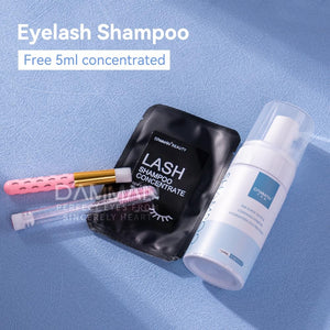 DAMMAN Lash Shampoo Brush Kit 100ml Cleansing Mousse with Cleaning Brush and Eyelash Brush and 5ml Lash Shampoo Concentrate Gentle Foam Lash Cleanser Kit